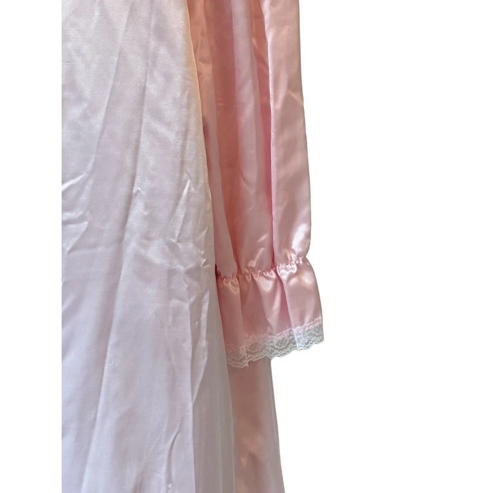 Vtg Jaclyn Smith L Pink Long Sleeve Nightgown Lace Accents Embroidered Modest - Picture 5 of 11